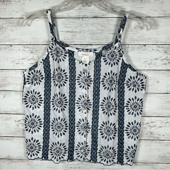 Urban Romantics White and Navy Eyelet Spaghetti Strap Button Down Top size M - Picture 1 of 6